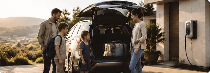 Australian family comparing hybrid and EV ownership costs before buying a practical vehicle.