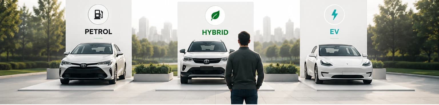 Australian vehicle buyers comparing petrol, hybrid and EV ownership fit before choosing a car.